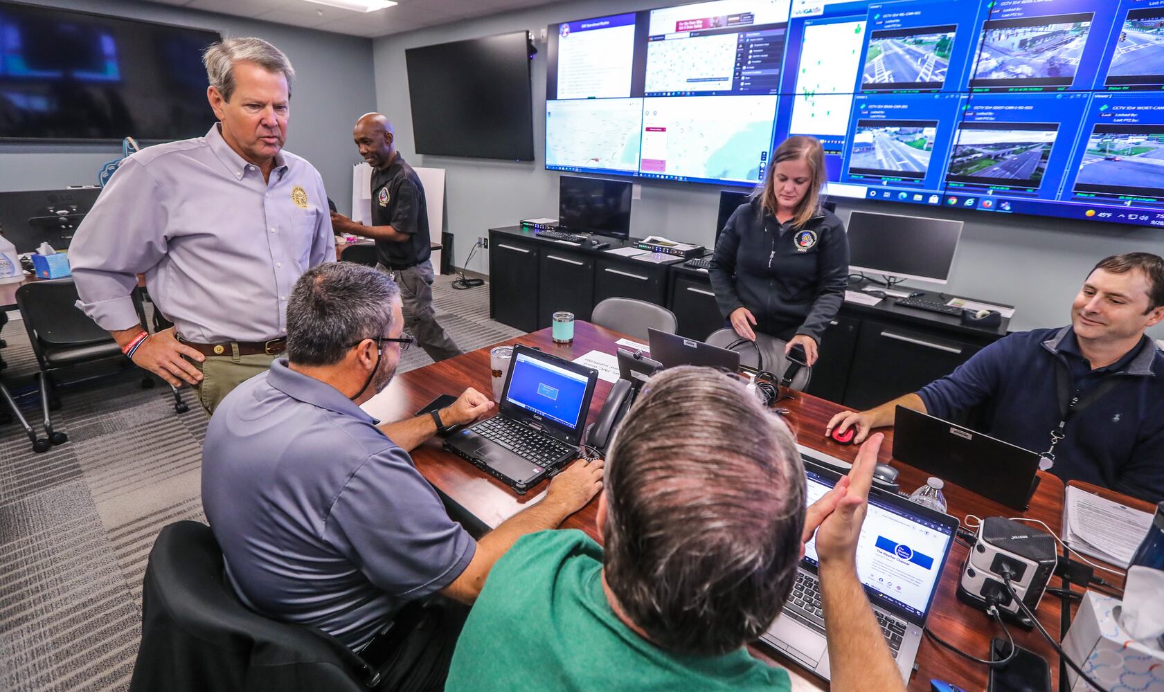 Gov. Brian Kemp touring the GEMA facility on Wednesday, Sept. 28, 2022, urged Georgians to take caution as Hurricane Ian gains intensity off the western coast of Florida, threatening to bring torrential rain, dangerous storm surges and sweeping winds to the state this week. (John Spink / John.Spink@ajc.com)

