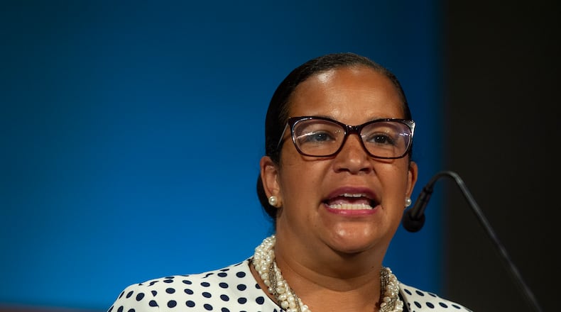 DeKalb County School District superintendent Cheryl Watson-Harris speaks at her installment ceremony in 2020. She was terminated from her job on Tuesday.  (REBECCA WRIGHT FOR THE ATLANTA JOURNAL-CONSTITUTION)