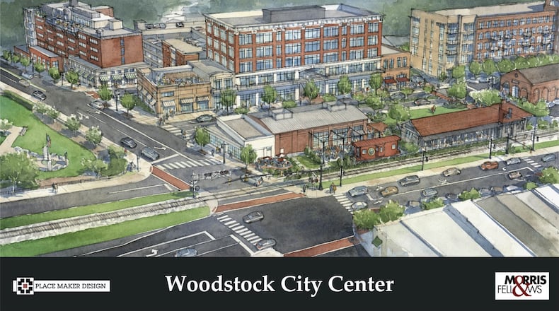 With the project expected to be completed in three years, a rendering of the Woodstock City Center was presented recently by city officials on the city's Facebook page at facebook.com/WOODSTOCKGAGOVT. (Courtesy of Woodstock/Tim Vaccaro)