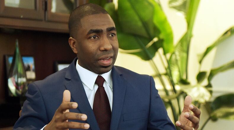 Interim DeKalb County CEO Lee May announces that he’s not running for the CEO position this year during an interview with The Atlanta Journal-Constitution in his office Friday. KENT D. JOHNSON/ kdjohnson@ajc.com