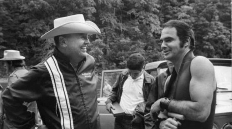 James Dickey (left) wrote "Deliverance" the novel, and movie starring a young Burt Reynolds (right).