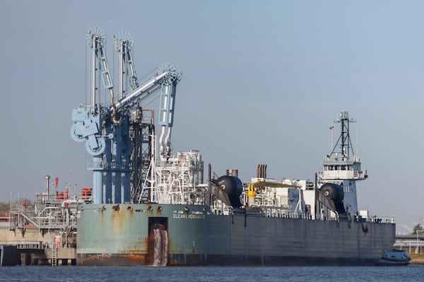 A ship is seen being loaded at Southern LNG Company’s liquefied natural gas facility on Wednesday, March 18, 2026, in Savannah. (Miguel Martinez/AJC)