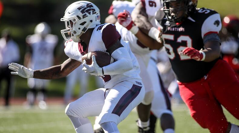 Morehouse Maroon Tigers running back Frank Bailey, Jr. (2) runs the ball during a college football game against the Clark Atlanta Panthers, Saturday, Nov. 3, 2018, in Atlanta. BRANDEN CAMP/SPECIAL