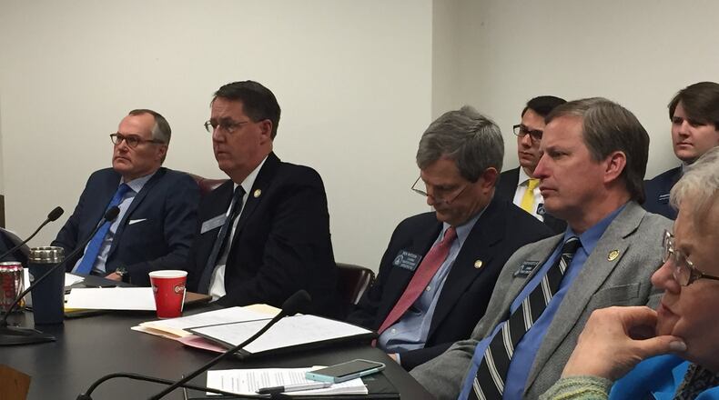 Lt. Gov. Casey Cagle, far left, and other senators at the inaugural meeting in March of the Health Care Reform Task Force, at the Georgia Capitol. Photo by ARIEL HART / ahart@ajc.com