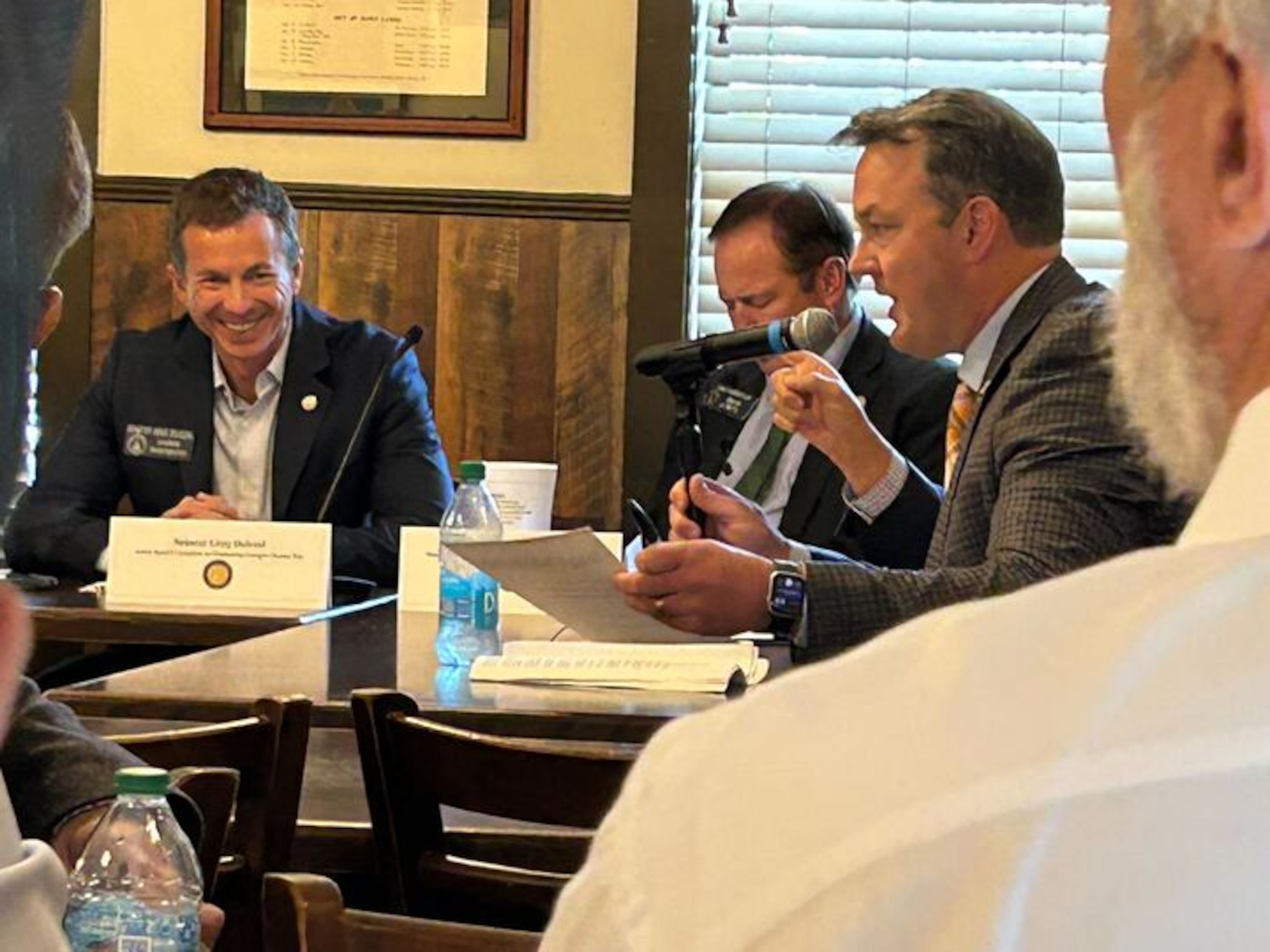 Lt. Gov. Burt Jones (at microphone), a gubernatorial candidate, signed the Taxpayer Protection Pledge on Tuesday in Gainsville.