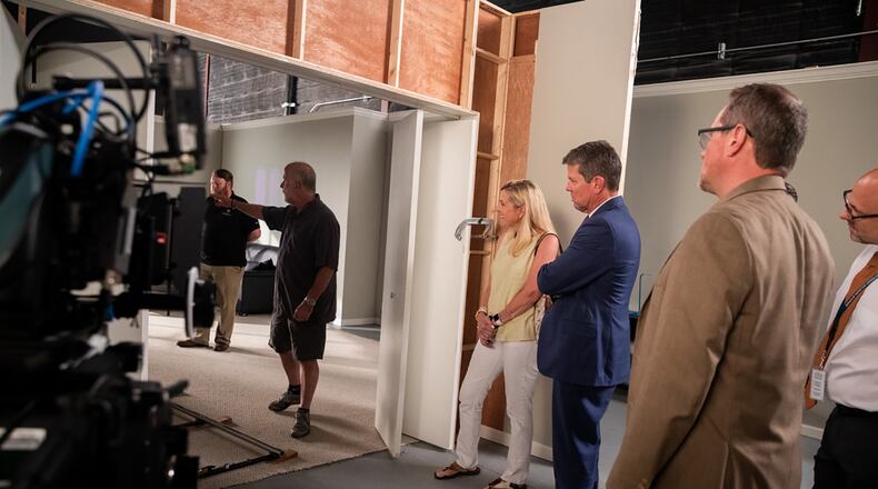 Georgia Gov. Brian Kemp tours Pinewood Studios on Wednesday, May 22, 2019. The governor met with students at the Georgia Film Academy and spoke with film industry leaders in Fayetteville, Ga. (Handout from the office of Govenor Kemp)