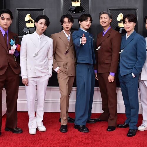 FILE - Korean group BTS appears at the 64th Annual Grammy Awards in Las Vegas on April 3, 2022. (Photo by Jordan Strauss/Invision/AP, File)