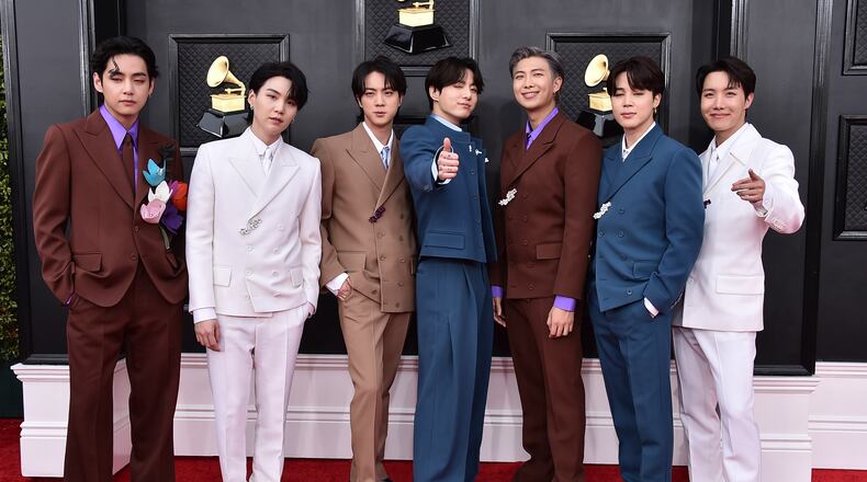 FILE - Korean group BTS appears at the 64th Annual Grammy Awards in Las Vegas on April 3, 2022. (Photo by Jordan Strauss/Invision/AP, File)