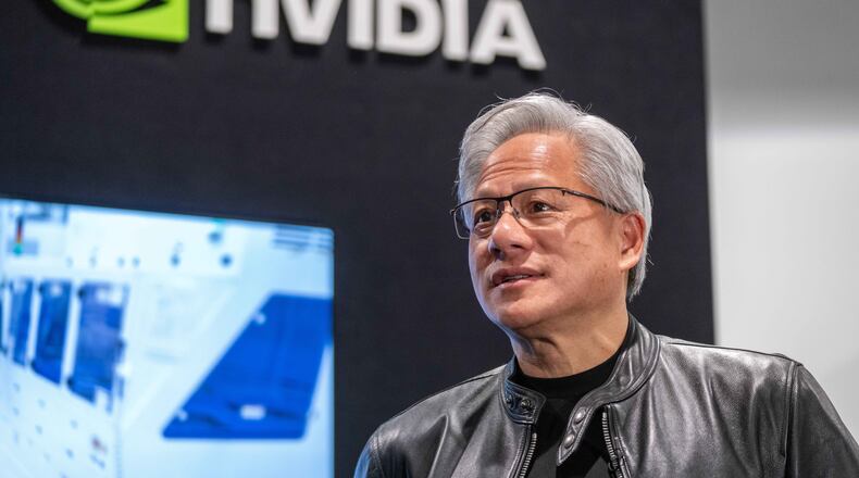 FILE - Jensen Huang, president and CEO of Nvidia, waits for a groundbreaking ceremony for an expansion of Coherent's manufacturing facility to begin on June 16, 2026, in Sherman, Texas. (AP Photo/Jeffrey McWhorter, File)