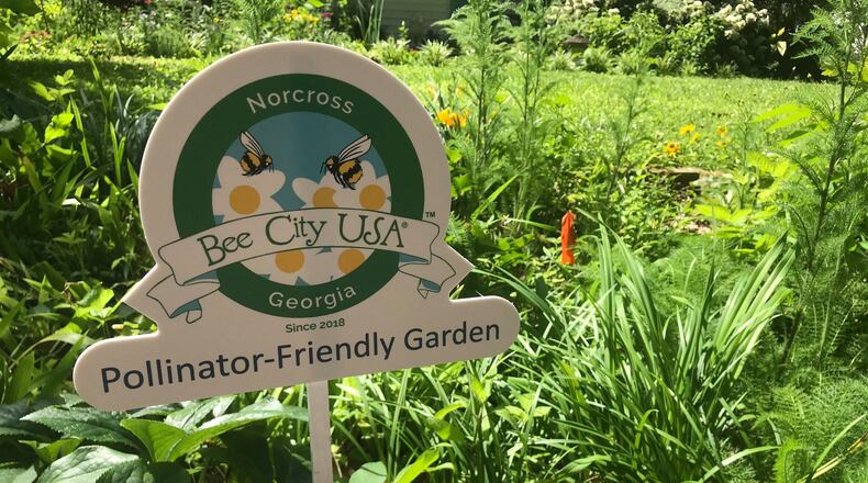 Norcross residents with bee-friendly yards, can register their gardens and receive a “Bee City USA Pollinator-Friendly Garden” sign from Pollinate Norcross. (Courtesy Pollinate Norcross)