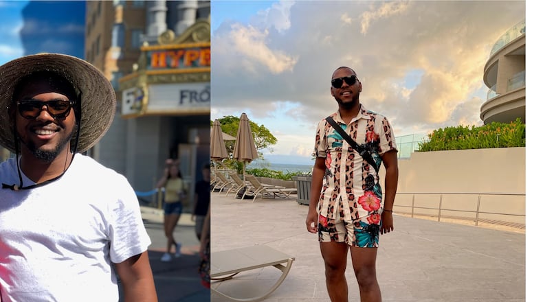 The photo on the left of Jermaine Pittman was taken in 2021. In the photo on the right (taken in early April 2022), Pittman was down 52 pounds. (Photos contributed by Jermaine Pittman)