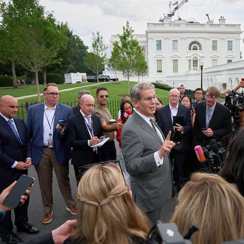 Treasury Secretary Scott Bessent speaks to members of the media outside the White House in Washington, Thursday, Aug. 20, 2026. (AP Photo/Jacquelyn Martin)