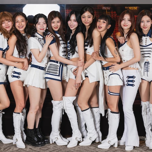 Jeongyeon, from left, Jihyo, Dahyun, Sana, Mina, Tzuyu, Chaeyoung, Momo, and Nayeon of TWICE pose for a portrait on Wednesday, Jan. 21, 2026, in Inglewood, Calif. (Photo by Andrew Park/Invision/AP)