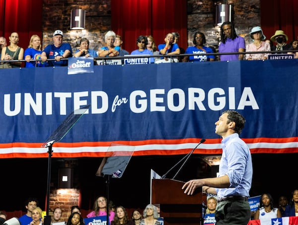 U.S. Sen. Jon Ossoff speaks during a rally in Athens on Sunday. (Felix Scheyer for the AJC)