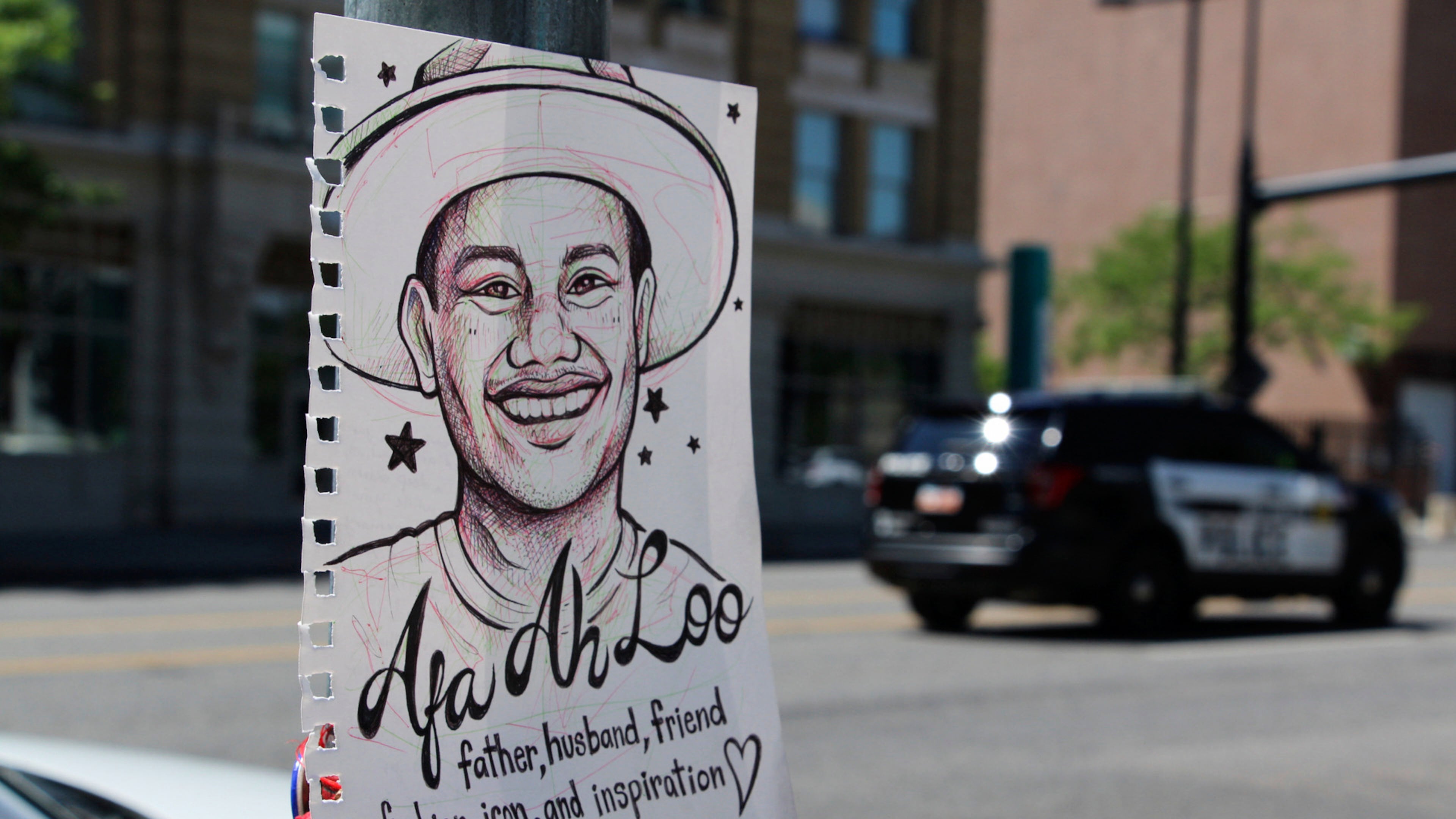 FILE - A makeshift memorial for Arthur Folasa Ah Loo, known to friends and family as Afa, is seen, June 17, 2025, in downtown Salt Lake City, on the block where Ah Loo was fatally shot during a "No Kings" protest on Saturday, June 14. (AP Photo/Hannah Schoenbaum, file)