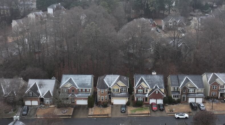 A neighborhood near Lawrenceville's Alexander Park is seen in this photo from Sunday, Jan. 25, 2026. A bill passed by the Georgia General Assembly would cap property tax increases at the rate of inflation. It awaits Gov. Brian Kemp's signature. (Hyosub Shin/AJC)