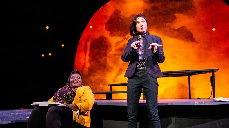 “Bright Half Life,” a non-linear romance currently on stage at Theatrical Outfit, features Candy McLellan (left) and Park Krausen.
Courtesy of Casey Ford Photography