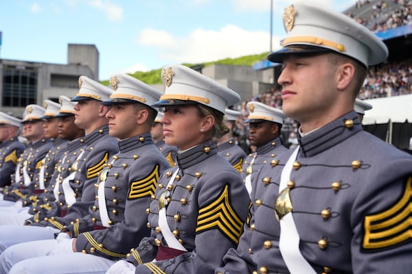 United States Military Academy graduating cadets sit during commencement ceremonies in West Point, N.Y., Saturday, May 24, 2025. (AP Photo/Manuel Balce Ceneta)