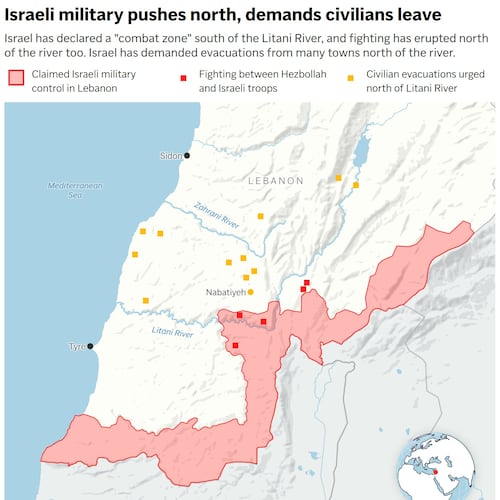 Map showing Israel's incursion into Lebanon. (AP Digital Embed)