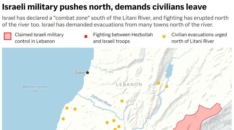 Map showing Israel's incursion into Lebanon. (AP Digital Embed)
