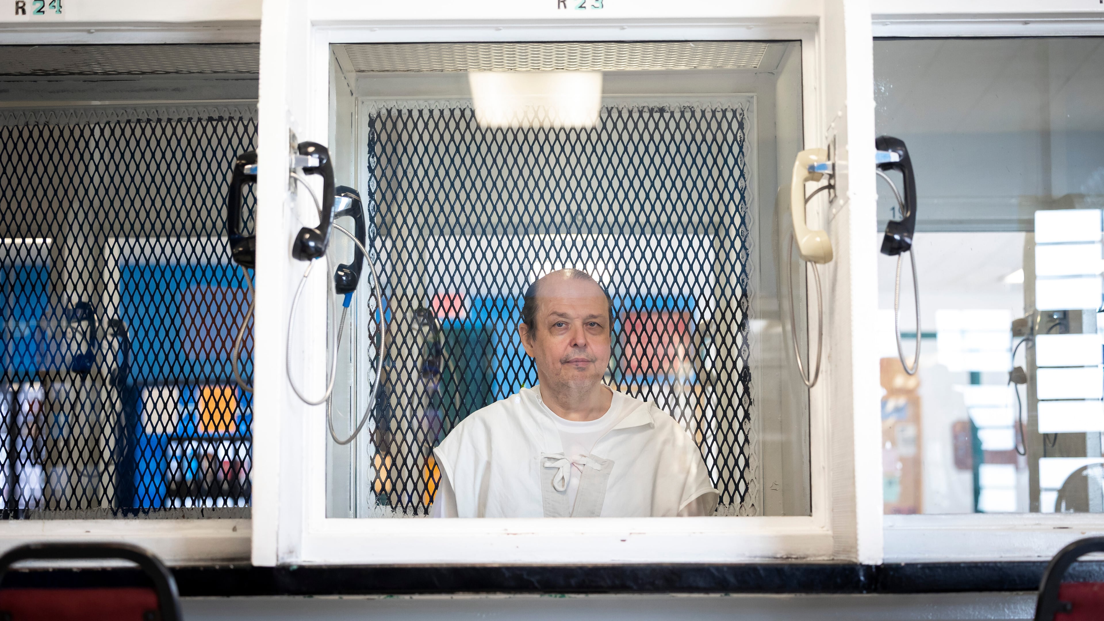 Robert Roberson waits to be interviewed in a locked visitation cell at the Allan B. Polunsky Unit prison in Livingston, Texas, Wednesday, Oct. 1, 2025. Roberson, who has maintained his innocence on death row for more than 20 years, is scheduled to be executed on Oct. 16, for the 2002 killing of his 2-year-old daughter, Nikki Curtis. (AP Photo/Annie Mulligan)