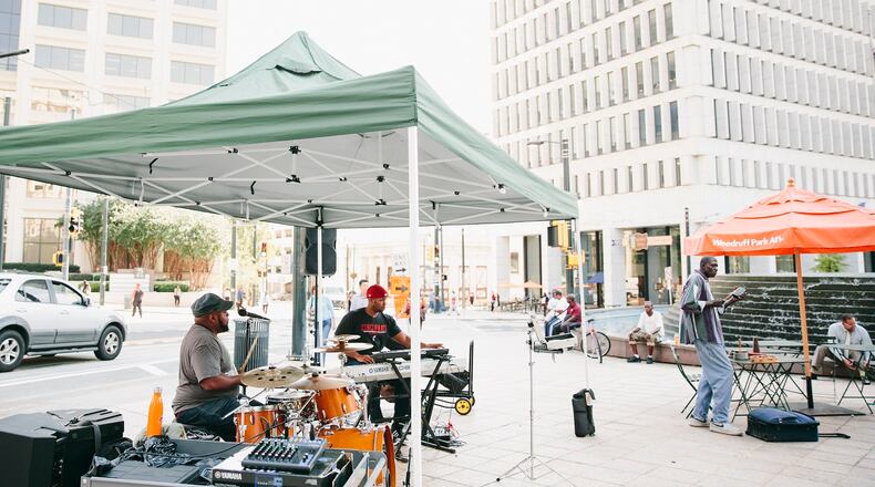 Activity near downtown Atlanta’s six-acre Woodruff Park.
