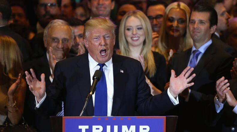 Donald Trump speaks after winning the New York state primary. (Photo by John Moore/Getty Images)