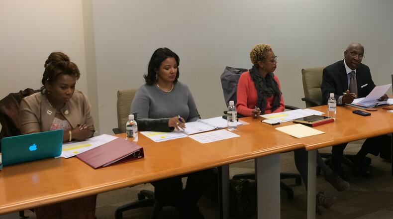 The DeKalb Audit Oversight Committee held its first official meeting Friday as it prepares to hire a watchdog over the county’s government. From left: Harmel Codi, Monice Miles, Gina Major and Harold Smith Jr. Committee member Belinda Pedrosa participated by phone.