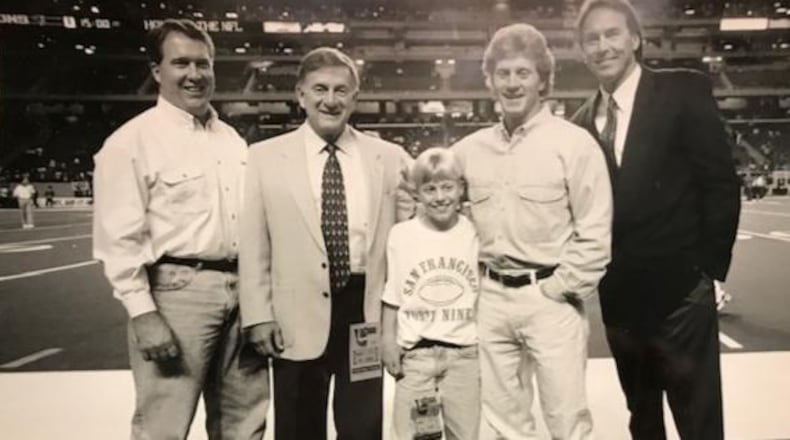 Mike Maloney  on the left, John McVay. Tim McVay, Sean in front, and Dwight Clark. (Mike Maloney family photo).