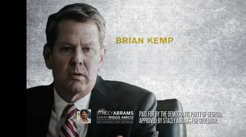 A screenshot from the Brian Kemp attack ad.