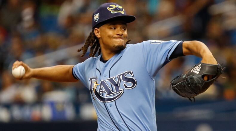 Chris Archer of the Tampa Bay Rays delivers a pitch during the first inning against the Miami Marlins at Tropicana Field on July 22, 2017 in St. Petersburg, Florida. (Photo by Joseph Garnett Jr./Getty Images)