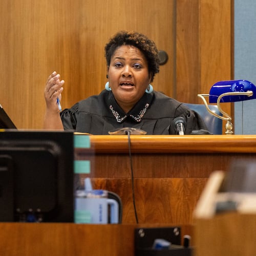 Newport News Circuit Court Judge Rebecca M. Robinson speaks during the trial of Ebony Parker on felony child neglect charges at Newport News Circuit Court in Newport News, Va., Wednesday, May 20, 2026. (Peter Casey/The Virginian-Pilot via AP, Pool)