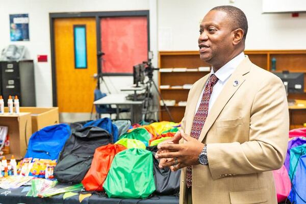 Huie Elementary Principal Arlando Dawson speaks during the event. (Photo provided by Clayton News-Daily)