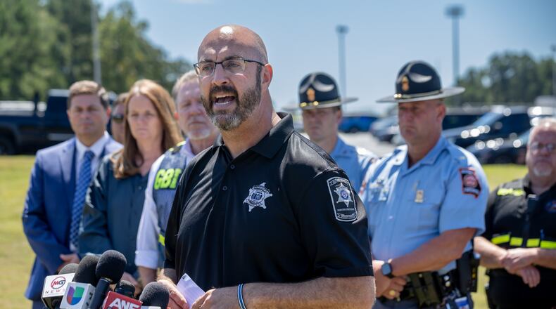 Barrow Sheriff Jud Smith. Four people were killed and nine others were taken to various hospitals after a shooting at Apalachee High School in Barrow County, the GBI said Wednesday afternoon, Sept. 4, 2024. One person was in custody, the state agency confirmed. (John Spink/AJC)