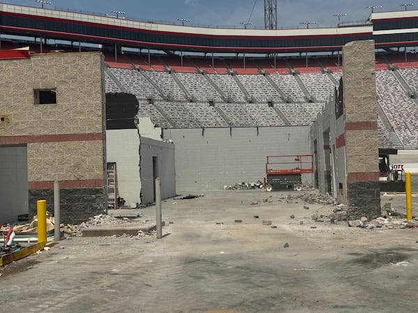 Demolition starts at the Bristol Motor Speedway, Monday, June 23, 2025, in Bristol, Tenn. (Bristol Motor Speedway via AP)