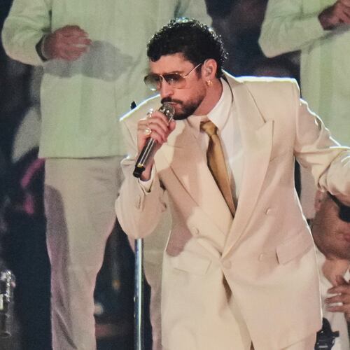 FILE - Puerto Rico artist Bad Bunny performs during his "DeBÍ TiRAR MáS FOToS" tour in Mexico City on Dec. 10, 2025. (AP Photo/Eduardo Verdugo)