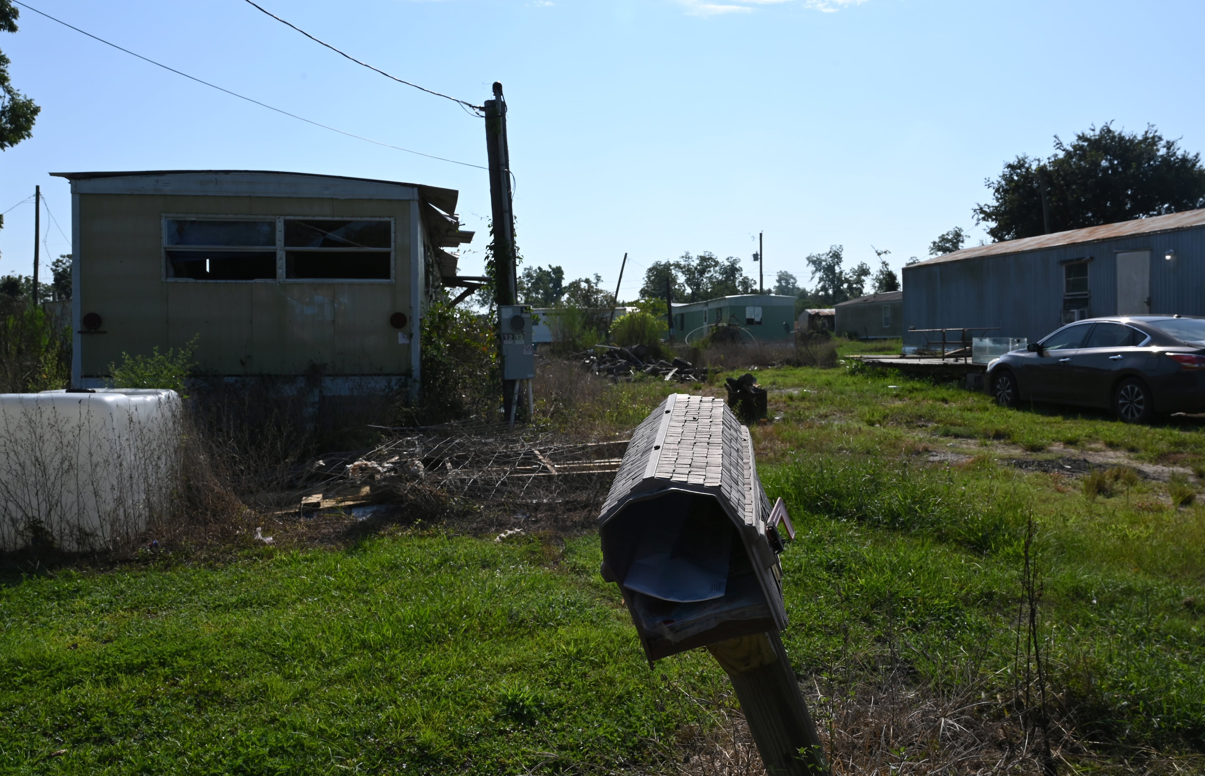 Hazlehurst has made progress digging out from Hurricane Helene but hasn't fully recovered. The Pecan Park mobile home community, shown here Aug. 21, 2025, was hard hit by the storm. (Hyosub Shin / AJC)