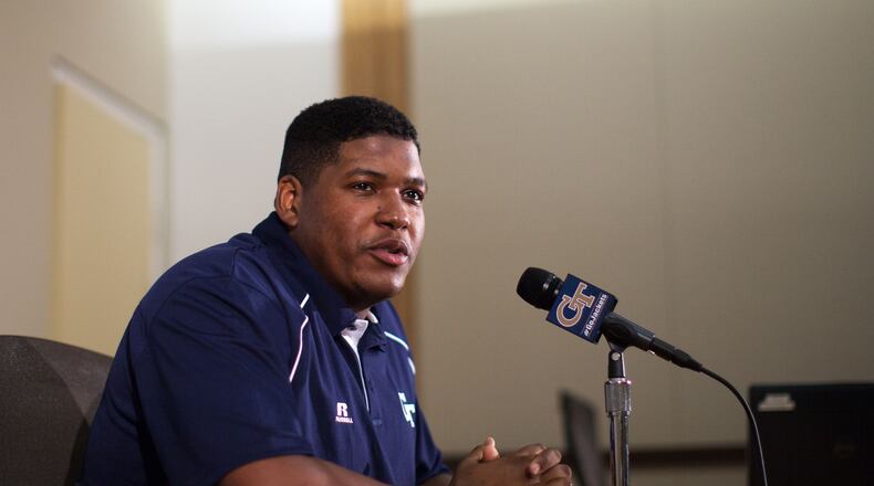 Georgia Tech offensive lineman Errin Joe’s career is complete after the NCAA denied his request for an extra year of eligilbity. BRANDEN CAMP/SPECIAL