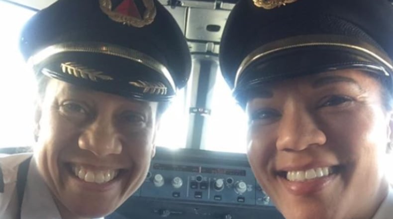 Delta's Capt. Stephanie Johnson (left) and First Officer Dawn Cook (right) make historic flight.