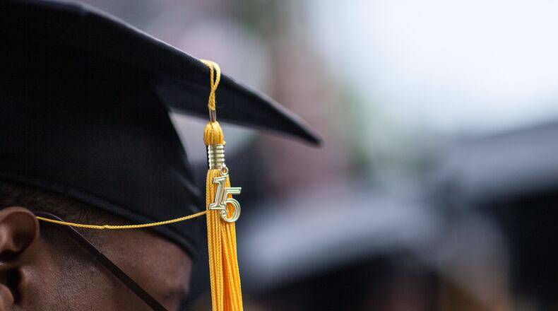 CLASS OF 2015--A tassel hangs from a graduates cap during Morehouse's 131st commencement ceremony, Sunday, May 17, 2015, in Atlanta. BRANDEN CAMP/SPECIAL