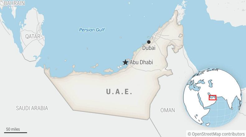This is a locator map for United Arab Emirates with its capital, Abu Dhabi. (AP Photo)