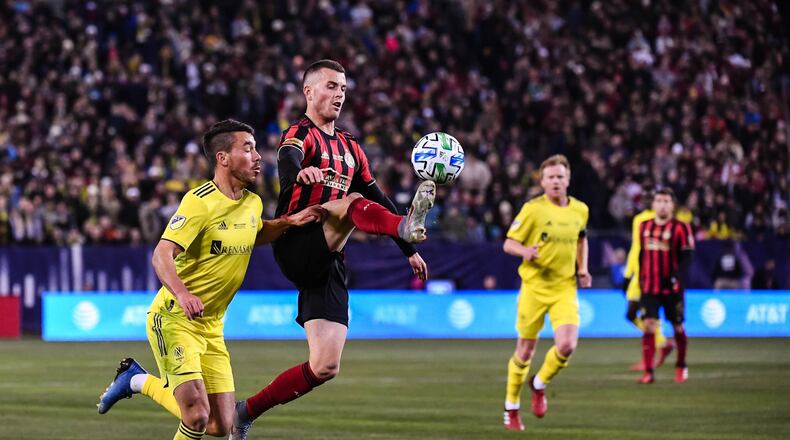 Atlanta United defender Brooks Lennon #11 in action during the first half of the 2020 MLS season opener between Atlanta United FC and Nashville SC at Nissan Stadium in Nashville, Tennessee, on Saturday February 29, 2020. (Photo by Jacob Gonzalez/Atlanta United)