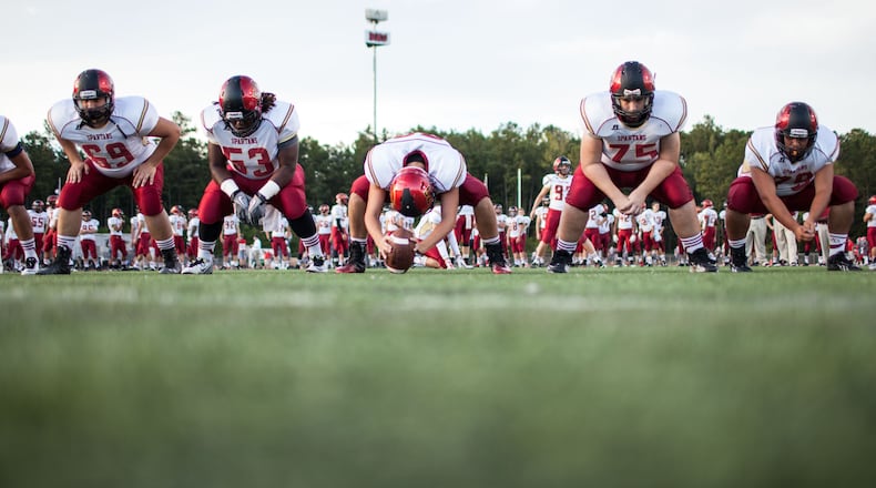 South Paulding High School football players warm up before the game a 2020 game.