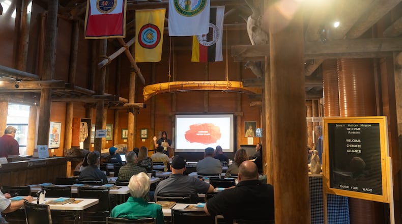 Reinhardt University's Funk Heritage Center is hosting a two-day gathering about Cherokee history that is being led by historians from the Cherokee Nation and Oklahoma Historical Society. It features lessons about Cherokee history, language and culture. (Ben Hendren for the Atlanta Journal-Constitution)