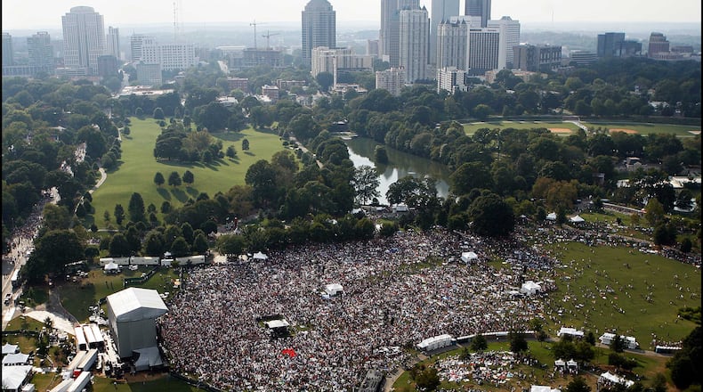 A massive crowd gathers at Piedmont Park for the Dave Matthews Band and Allman Brothers benefit concert where nearly the entire park was blanketed with spectators on Sept. 8, 2007.