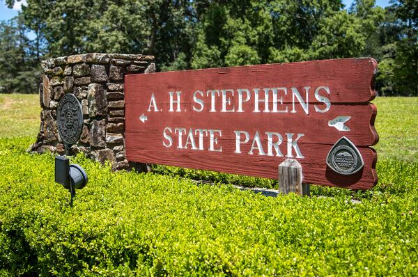 A sign welcomes guests to A.H. Stephens State Park in Crawfordville.