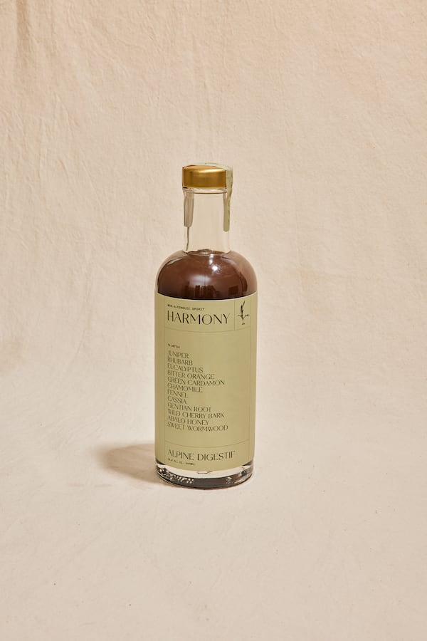 Harmony Alpine digestif has all the sweetness and bitterness of a traditional Italian amaro, only this bottle is alcohol-free. Courtesy of the Zero Proof