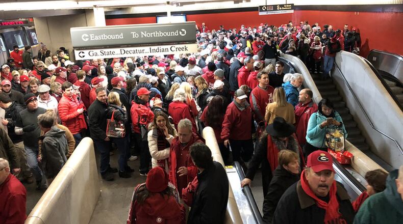 Mechanical problems caused delays and crowd control problems at MARTA’s Five Points Station after Monday night’s college football national championship.