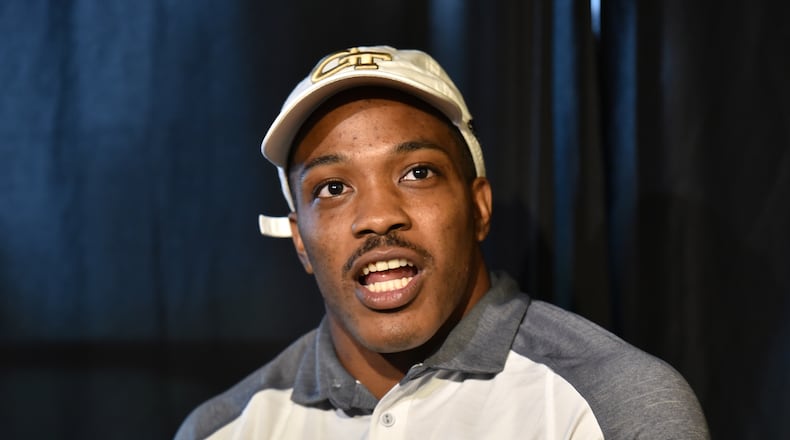 August 2, 2018 Atlanta - Georgia Tech running back KirVonte Benson speaks to members of the press during a Georgia Tech Football Media Day at the Bobby Dodd Stadium on Thursday, August 2, 2018. HYOSUB SHIN / HSHIN@AJC.COM