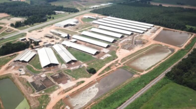An overhead shot of a Sumter County dairy farm that is the object of a federal lawsuit. Waste lagoons are pictured facing U.S. 19.